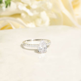 3.0 CT Pear Moissanite Pave Setting Engagement Ring