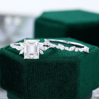 2.30 CT Emerald Moissanite Cluster Bridal Ring Set