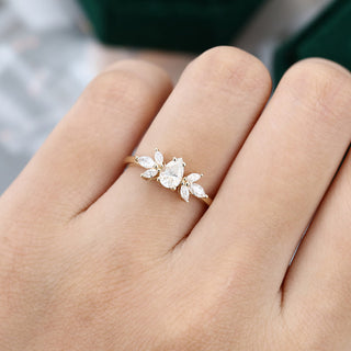0.39 CT Pear Shaped Moissanite Cluster Engagement Ring
