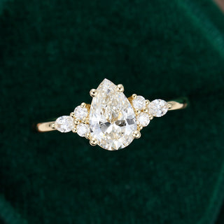 1.33 CT Pear Shaped Moissanite Cluster Engagement Ring