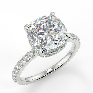 2.15 CT Cushion Moissanite Hidden Halo Pave Setting Engagement Ring