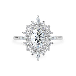 0.75 CT Oval Moissanite Cluster Halo Engagement Ring