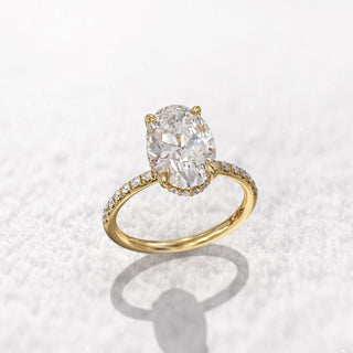 2.0 CT Oval Moissanite Hidden Halo & Pave Engagement Ring