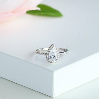 1.0 CT Pear Moissanite Halo & Pave Setting Engagement Ring