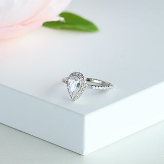 1.0 CT Pear Moissanite Halo & Pave Setting Engagement Ring