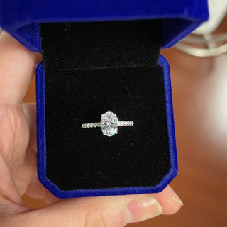 1.50 CT Oval Moissanite Solitaire & Pave Setting Engagement Ring