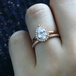 1.50 CT Pear Moissanite Halo Engagement Ring