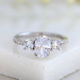 1.50 CT Oval Moissanite Three Stone & Pave Setting Engagement Ring