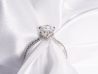 3.0 CT Pear Moissanite Hidden Halo Engagement Ring With Pave Setting