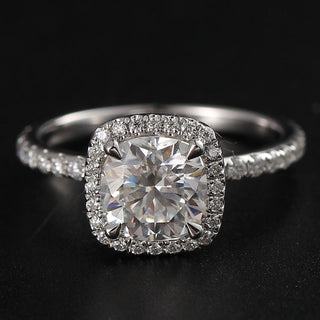 2.11 CT Cushion Moissanite Halo Engagement Ring With Pave Setting