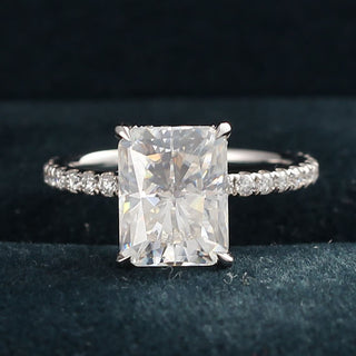 3.25 CT Radiant Moissanite Hidden Halo Pave Setting Engagement Ring