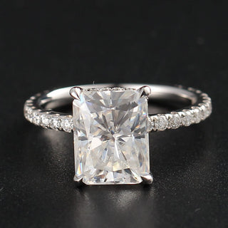3.25 CT Radiant Moissanite Hidden Halo Pave Setting Engagement Ring