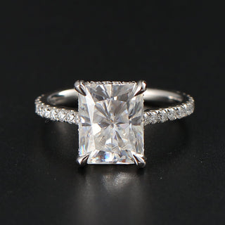2.50 CT Radiant Moissanite Hidden Halo Pave Setting Engagement Ring
