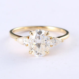 2.44 CT Oval Moissanite Three Stone Engagement Ring