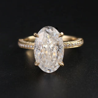 3.50 CT Oval Moissanite Hidden Halo Engagement Ring With Triple Pave Setting