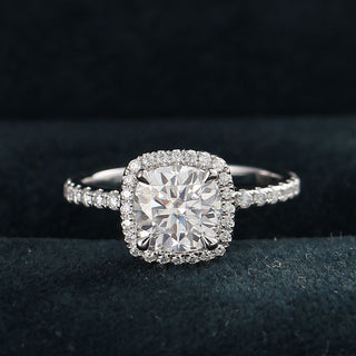 2.11 CT Cushion Moissanite Halo Engagement Ring With Pave Setting