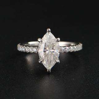 2.0 CT Marquise Moissanite Hidden Halo Engagement Ring With Pave Setting